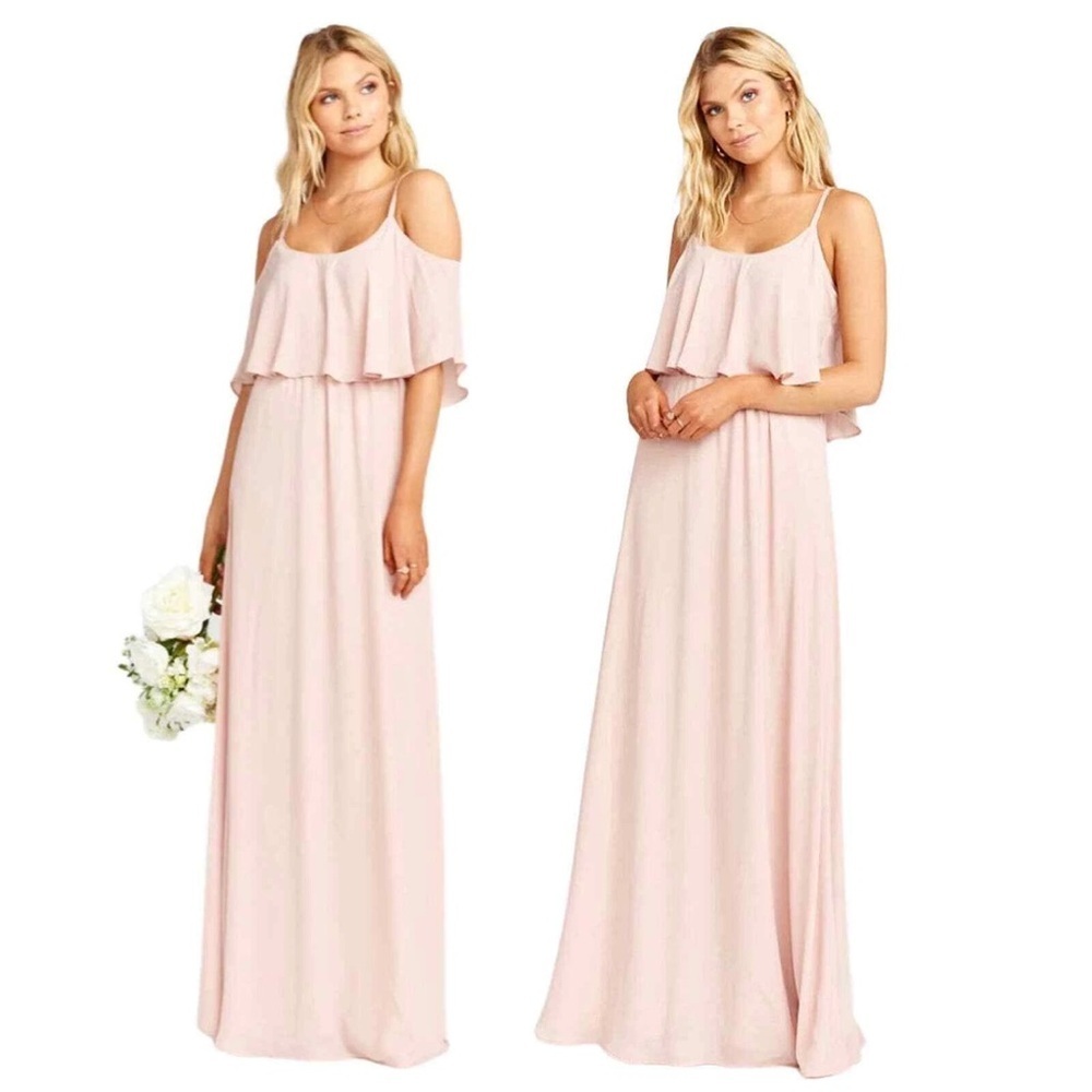 Show Me Your Mumu Dress Medium Pink Caitlin Ruffle Maxi Dusty Blush Crisp NEW